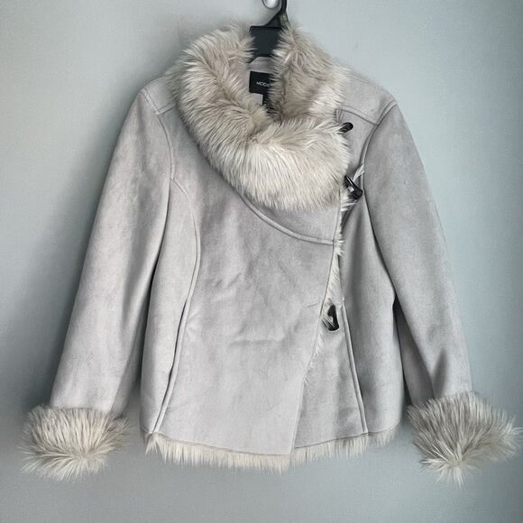 Moda International Faux Fur Suede Jacket  Size L Gray Polyester Stylish & Warm - Picture 2 of 14